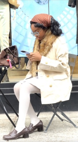 White tights with loafers
