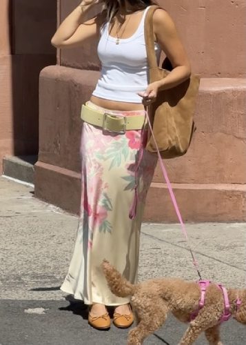 green floral skirt