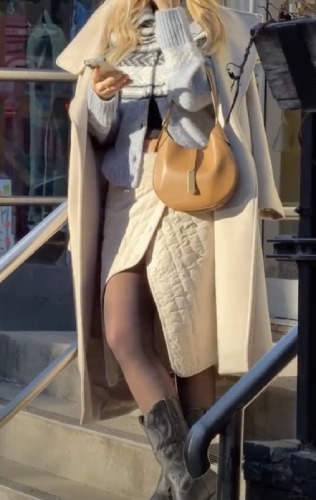 puffer button midi skirt