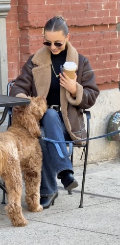 brown leather fur coat